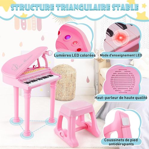 Piano Numérique 31 Touches Pour Enfants Avec Tabouret Et Microphone Charge 50kg (31 Touches, Rose)