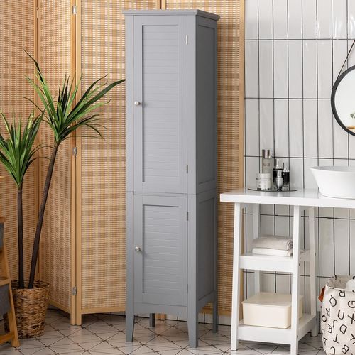 Colonne De Salle De Bain 5 Niveaux 2 Portes, Meuble Rangement De Salle De Bain, 37 X 37 X 160cm Gris