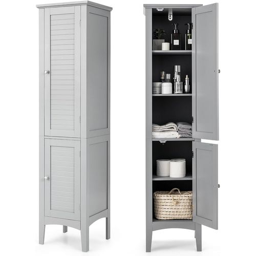 Colonne De Salle De Bain 5 Niveaux 2 Portes, Meuble Rangement De Salle De Bain, 37 X 37 X 160cm Gris
