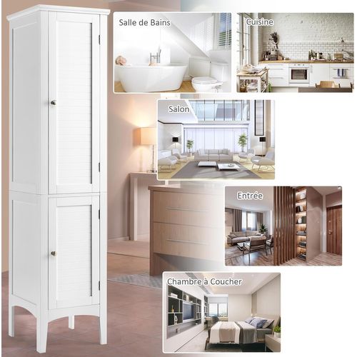 Colonne De Salle De Bain 5 Niveaux 2 Portes, Meuble Rangement De Salle De Bain, 37x37x160 Cm Blanc