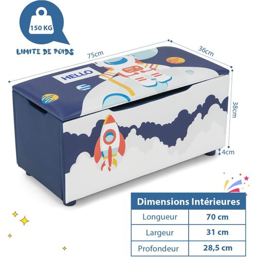 Coffre à Jouets Avec Couvercle Amovible,banc De Rangement Jouet 75 X 36 X 38 Cm