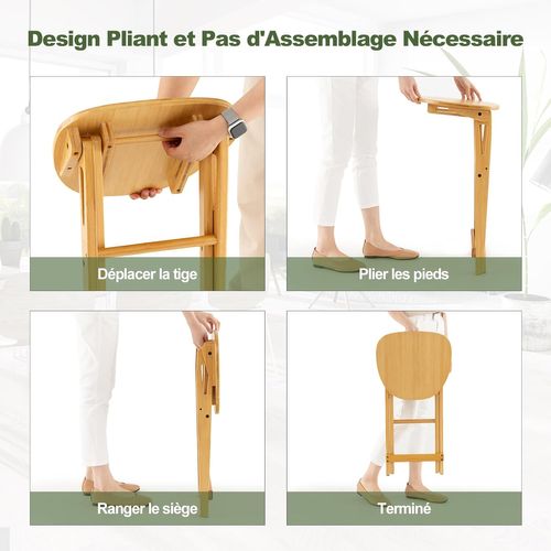 Lot De 2 Tabourets De Bar Pliants En Bambou, Tabouret Haut Chaise Bar Bistro 36 X 33 X 61 Cm