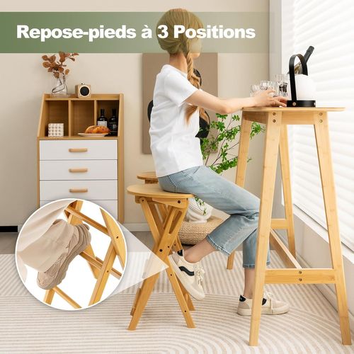 Lot De 2 Tabourets De Bar Pliants En Bambou, Tabouret Haut Chaise Bar Bistro 36 X 33 X 61 Cm