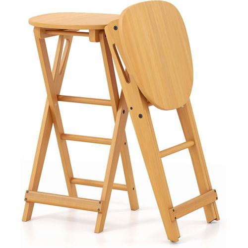 Lot De 2 Tabourets De Bar Pliants En Bambou, Tabouret Haut Chaise Bar Bistro 36 X 33 X 61 Cm