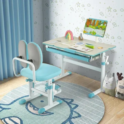 Bureau Enfants Avec Réglable En Hauteur (51-73 Cm) Et Plateau Inclinable(0-60°),Table D'etude,Bleu
