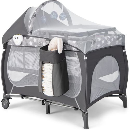 5 En 1 Lit Parapluie Bébé Avec Matelas Et Moustiquaire, Lit Bébé Evolutif Avec Table à Langer,gris