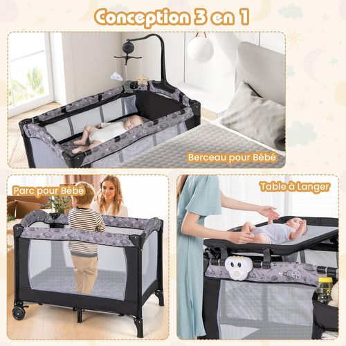 COSTWAY Lit Parapluie Bébé avec Matelas Pliant 5 en 1-Table à Langer