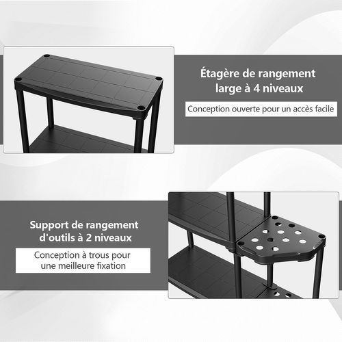 Étagère De Rangement à 4 Niveaux En Plastique, Charge Maximale 80 Kg, 60 X 30 X 133 Cm (l)