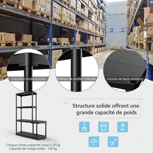 Étagère De Rangement à 4 Niveaux En Plastique, Charge Maximale 80 Kg, 60 X 30 X 133 Cm (l)