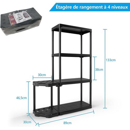 Étagère De Rangement à 4 Niveaux En Plastique, Charge Maximale 80 Kg, 60 X 30 X 133 Cm (l)