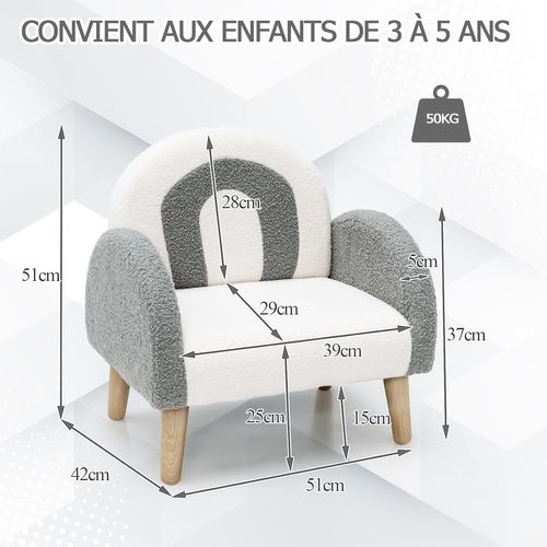 Canapé Enfant Rembourré - Dossier Ergonomique - Charge 50kg | Pour 3-5 Ans - Maison & école