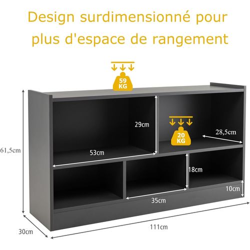 Bibliothèque Enfant 5 Cubes En Bois Blanc - 80x35x71 Cm, Rangement Jouets Et Livres, Avec Kit Anti-basculement - 5