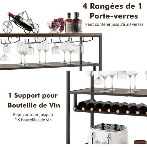 Étagère à Vin 15 Bouteilles IBUYKE Avec Tiroir Et Porte-Verres - Brun Rustique