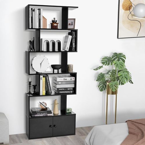 Bibliothèque Avec 5 Etagères En Forme De S, Étagère De Rangement 70 X 23 X 183 Cm, Noir