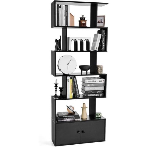Bibliothèque Avec 5 Etagères En Forme De S, Étagère De Rangement 70 X 23 X 183 Cm, Noir