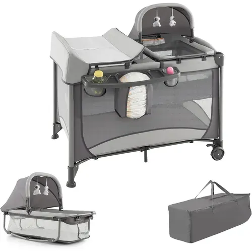 5 En 1 Lit Parapluie Bébé Avec Matelas Et Table à Langer, Lit Bébé Evolutif Avec Berceau Amovible