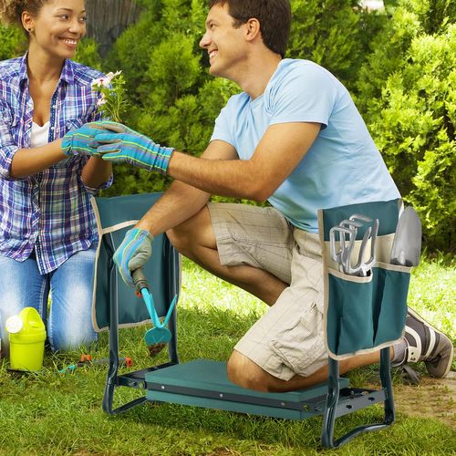 Tabourets De Jardinage Pliable Avec Coussin Eva, Genouillère De Jardin 2 En 1 Cadre En Métal , Vert