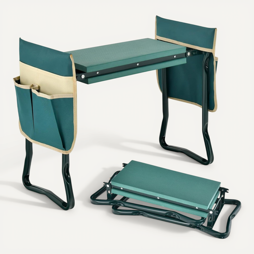 Tabourets De Jardinage Pliable Avec Coussin Eva, Genouillère De Jardin 2 En 1 Cadre En Métal , Vert