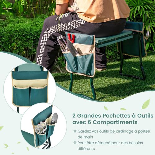 Tabourets De Jardinage Pliable Avec Coussin Eva, Genouillère De Jardin 2 En 1 Cadre En Métal , Vert