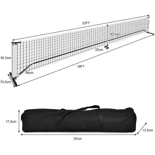 Filet De Pickleball Portable De 670 X 92 Cm Tuyaux Métalliques, Filet Badminton Exterieur