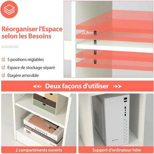 Bureau Blanc Pour Ordinateur, Bureau Informatique Avec Plateau Clavier Coulissant Et Un Grand Tiroir