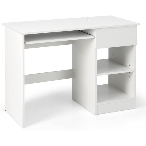 Bureau Blanc Pour Ordinateur, Bureau Informatique Avec Plateau Clavier Coulissant Et Un Grand Tiroir