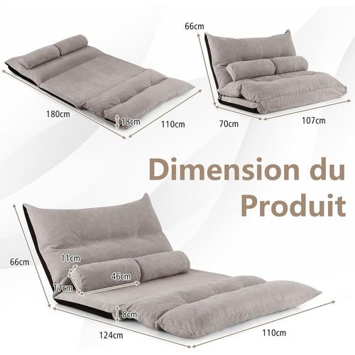 Canapé-lit Paresseux Pliable, Canapé Convertible Avec Dossier Réglable à 42 Positions(gris)