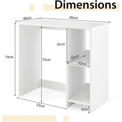 Bureau D'ordinateur, Table De Travail Pour Petit Espace, Avec 2 Compartiments, 40 X 80 X74 Cm, Blanc