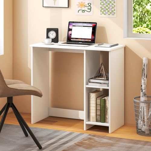 Bureau D'ordinateur, Table De Travail Pour Petit Espace, Avec 2 Compartiments, 40 X 80 X74 Cm, Blanc