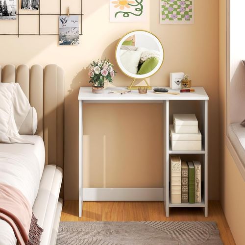 Bureau D'ordinateur, Table De Travail Pour Petit Espace, Avec 2 Compartiments, 40 X 80 X74 Cm, Blanc