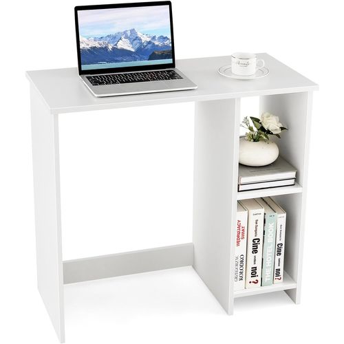 Bureau D'ordinateur, Table De Travail Pour Petit Espace, Avec 2 Compartiments, 40 X 80 X74 Cm, Blanc