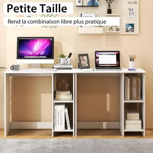 Bureau D'ordinateur, Table De Travail Pour Petit Espace, Avec 2 Compartiments, 40 X 80 X74 Cm, Blanc