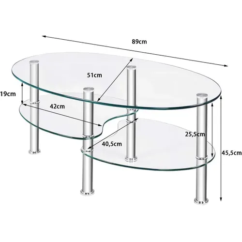 Table Basse En Verre Transparente Avec 3 Etagères En Verre Trempé,  Chambre, 90x50x45cm