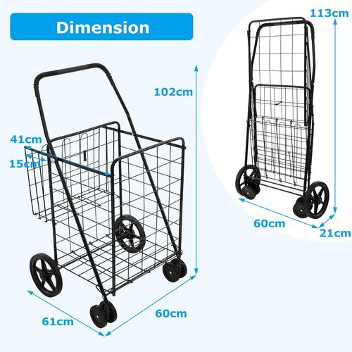Chariot De Courses Pliable à 4 Roues, Caddie De Courses à Panier, Chariot Avec Structure Métallique
