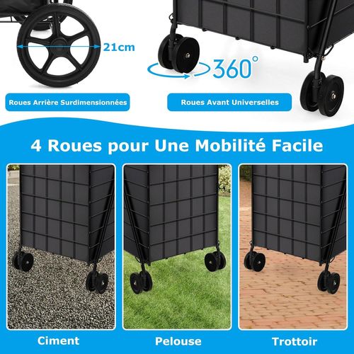 Chariot De Courses Pliable à 4 Roues, Caddie De Courses à Panier, Chariot Avec Structure Métallique