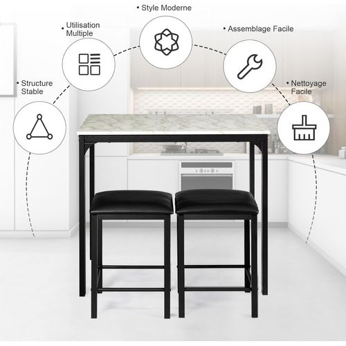 Table Haute Cuisine Avec 2 Tabourets, Table Bar Cuisine Cadre En Métal, Mange-debout Industriel