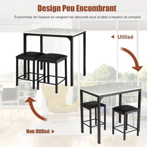 Table Haute Cuisine Avec 2 Tabourets, Table Bar Cuisine Cadre En Métal, Mange-debout Industriel
