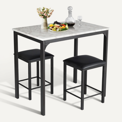 Table Haute Cuisine Avec 2 Tabourets, Table Bar Cuisine Cadre En Métal, Mange-debout Industriel