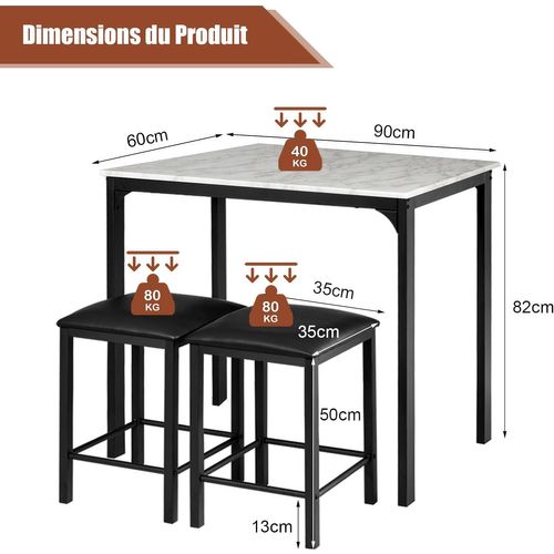 Table Haute Cuisine Avec 2 Tabourets, Table Bar Cuisine Cadre En Métal, Mange-debout Industriel