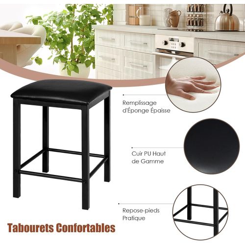 Table Haute Cuisine Avec 2 Tabourets, Table Bar Cuisine Cadre En Métal, Mange-debout Industriel