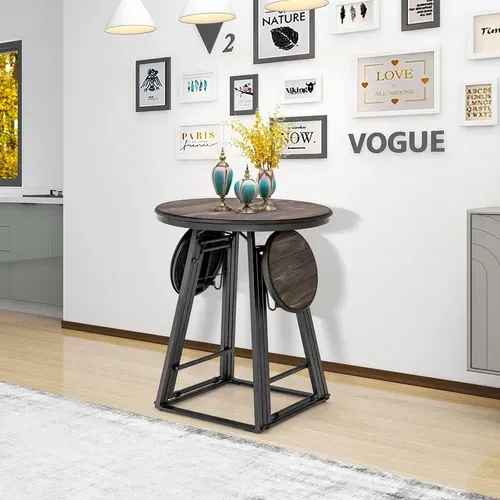 Table Haute Cuisine Avec Tabouret, Table Bar Industrielle Pliable, Mange Debout 2 Personnes Cuisine