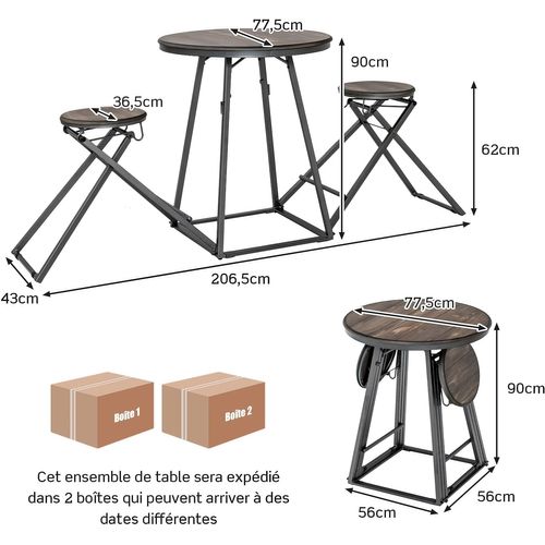 Table Haute Cuisine Avec Tabouret, Table Bar Industrielle Pliable, Mange Debout 2 Personnes Cuisine