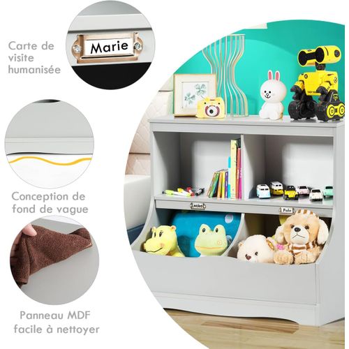 Meuble de Rangement pour Jouets à 3 Niveaux avec Un Bac Bibliothèque