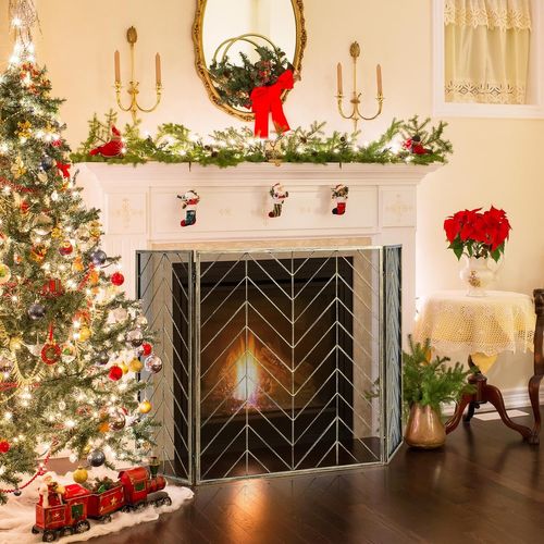 Pare-feu Cheminée Pliable 3 Panneaux Métal Noir, Protection Efficace Contre Etincelles 132 5 X 76 5 Cm 96538101