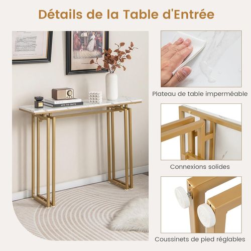 Table Console, Meuble D'entrée En Faux Marbre, Cadre En Métal, Kit Anti-basculement Inclus, (doré)