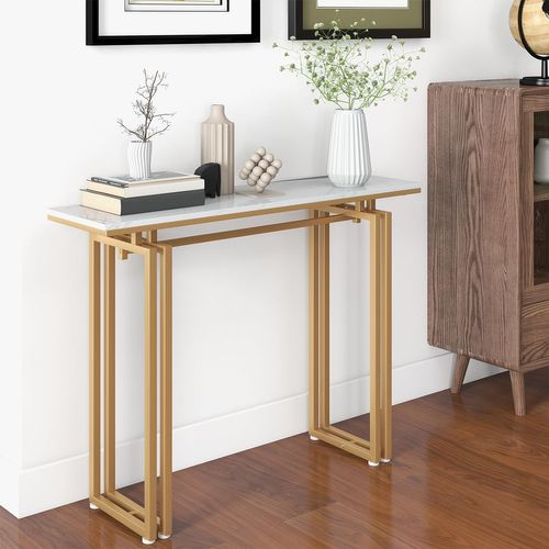 Table Console, Meuble D'entrée En Faux Marbre, Cadre En Métal, Kit Anti-basculement Inclus, (doré)