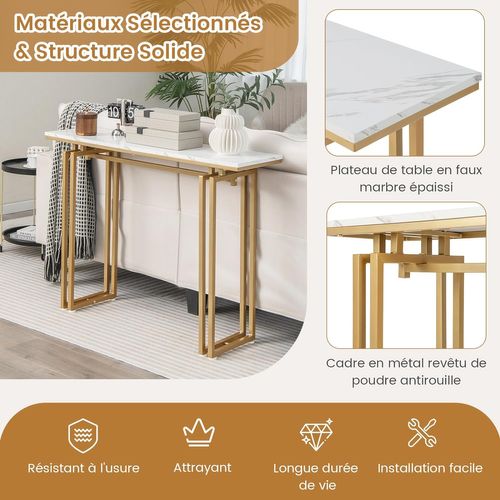 Table Console, Meuble D'entrée En Faux Marbre, Cadre En Métal, Kit Anti-basculement Inclus, (doré)
