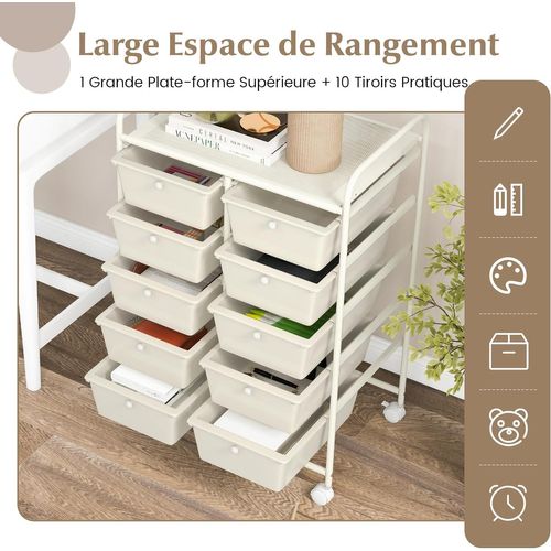 Chariot De Rangement Cuisine Multifonction Avec Rallonge De Table - Blanc Noyer - Idéal Pour Petites Cuisines