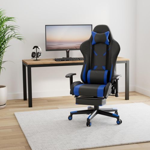 Chaise Gaming Rgb/led, Chaise Gamer Ergonomique Avec Soutien Lombaire, Appui-tête (bleu)