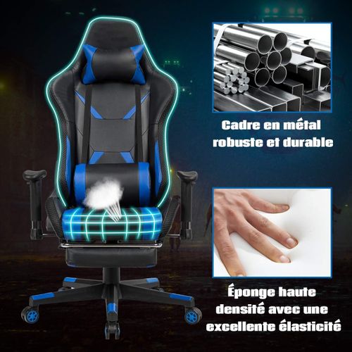 Chaise Gaming Rgb/led, Chaise Gamer Ergonomique Avec Soutien Lombaire, Appui-tête (bleu)